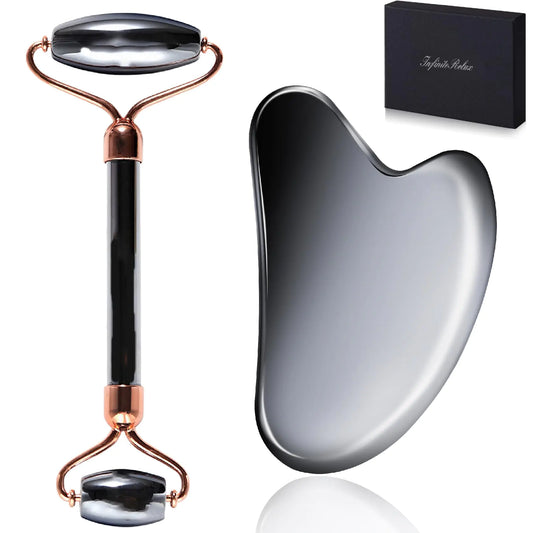 InfiniteRelax Terahertz Gua Sha & Roller Facial Tools Face Roller and Gua Sha Set Guasha Massager Tool for Face-Reduce Puffiness and Improve Wrinkles Idea for Mom Women