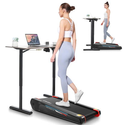 FUNMILY Walking Pad Treadmill with 5% Incline 2.5HP Smallest Under Desk Treadmill for Home Office Compact Walking Treadmill 300lbs Weight Capacity/Remote Control/Lighting Design(Balck Red)